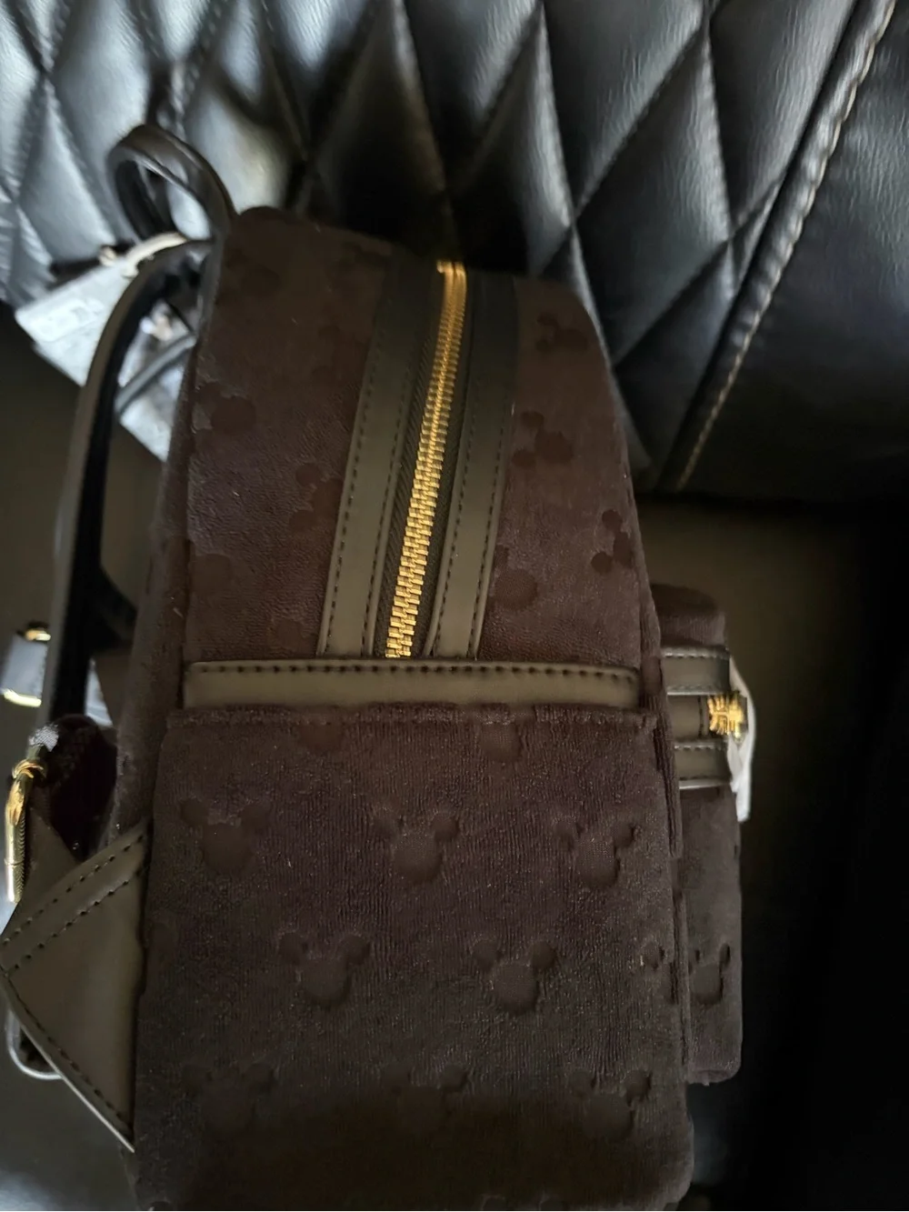 Loungefly Black Quilted Mini Backpack with Gold Hardware
